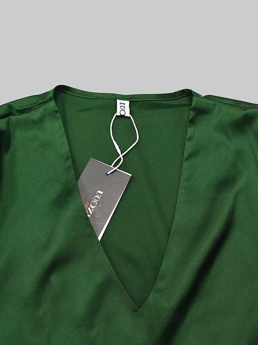 Einfarbiges Blusen-Oberteil mit V-Ausschnitt und langen Ärmeln 