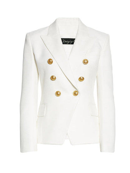 Long Sleeves Buttoned Notched Collar Blazer Outerwear