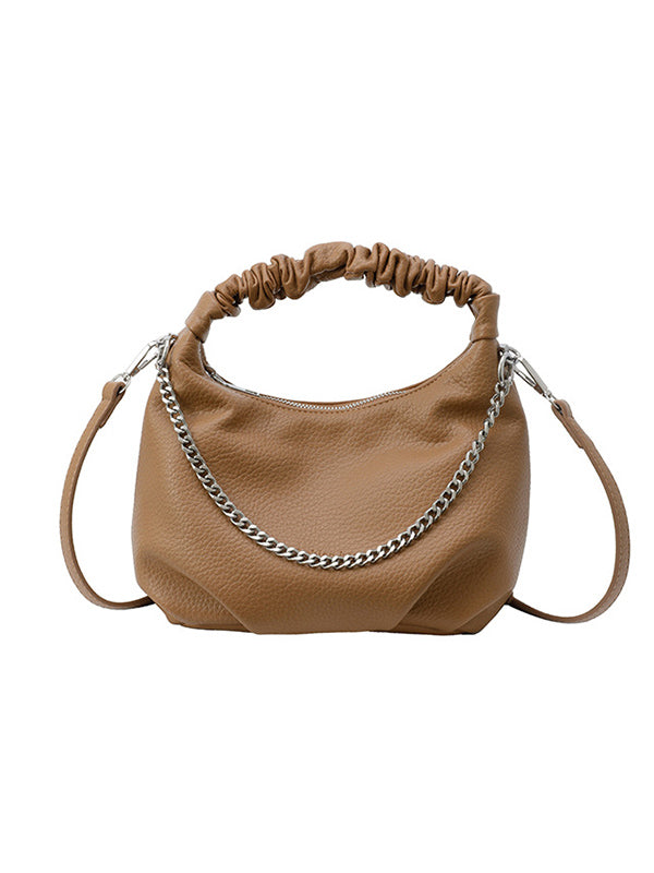 Chains Pleated Solid Color Zipper Crossbody Bags Handbags