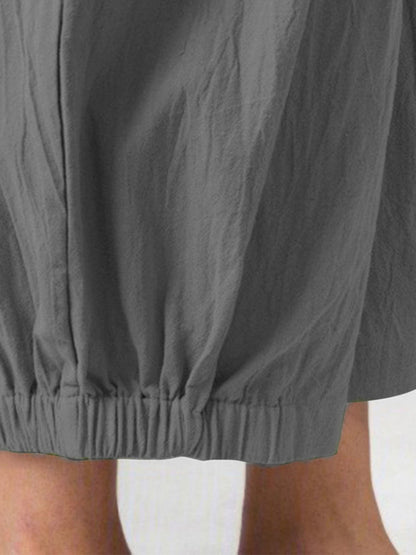 Solid Color Pockets Elasticity High Waisted Trousers Ninth Pants