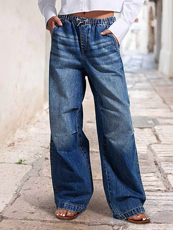Pantalon en jean taille haute ample avec cordon de serrage et dégradé d'élasticité 