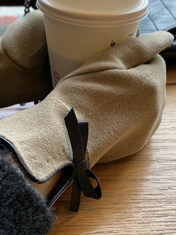 Bow-Embellished Split-Joint Gloves