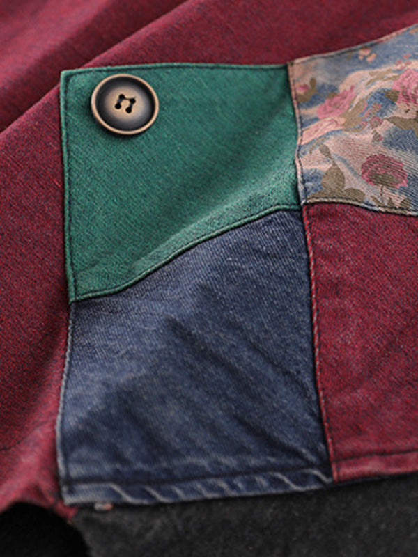 Gilet à capuche sans manches en denim ample et boutonné de couleur contrastée, style rétro artistique 