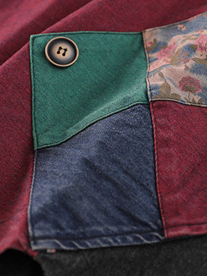 Gilet à capuche sans manches en denim ample et boutonné de couleur contrastée, style rétro artistique 