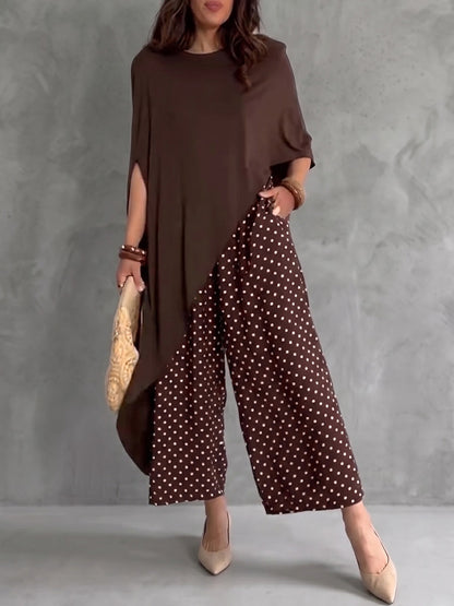 Batwing Sleeves Loose Asymmetric Solid Color Round-Neck Blouses&Shirts Tops