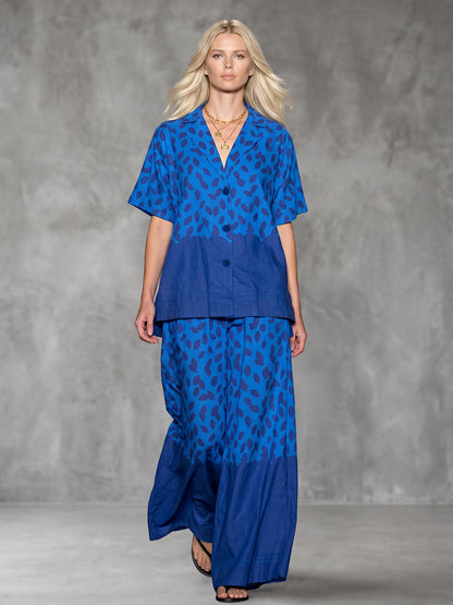 Printed Contrast Color Wide Leg Loose Trousers Pants
