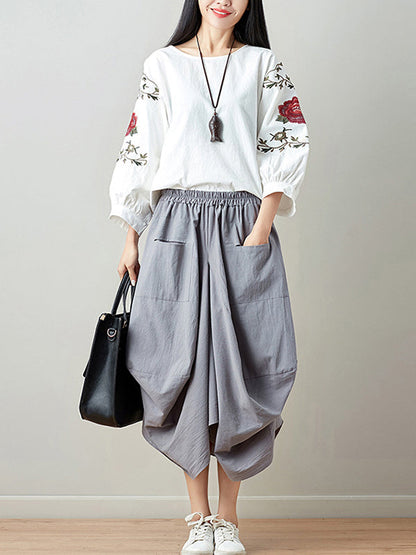 Artistic Retro Ramie Cotton 6 Colors Loose Irregular Elasticity Skirt