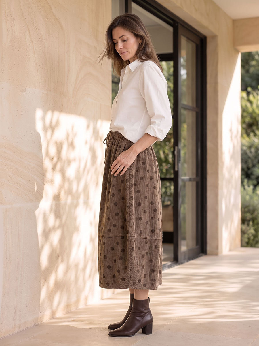 Split-Joint Polka-Dot Pockets Elasticity Drawstring Contrast Color Loose A-line Skirts