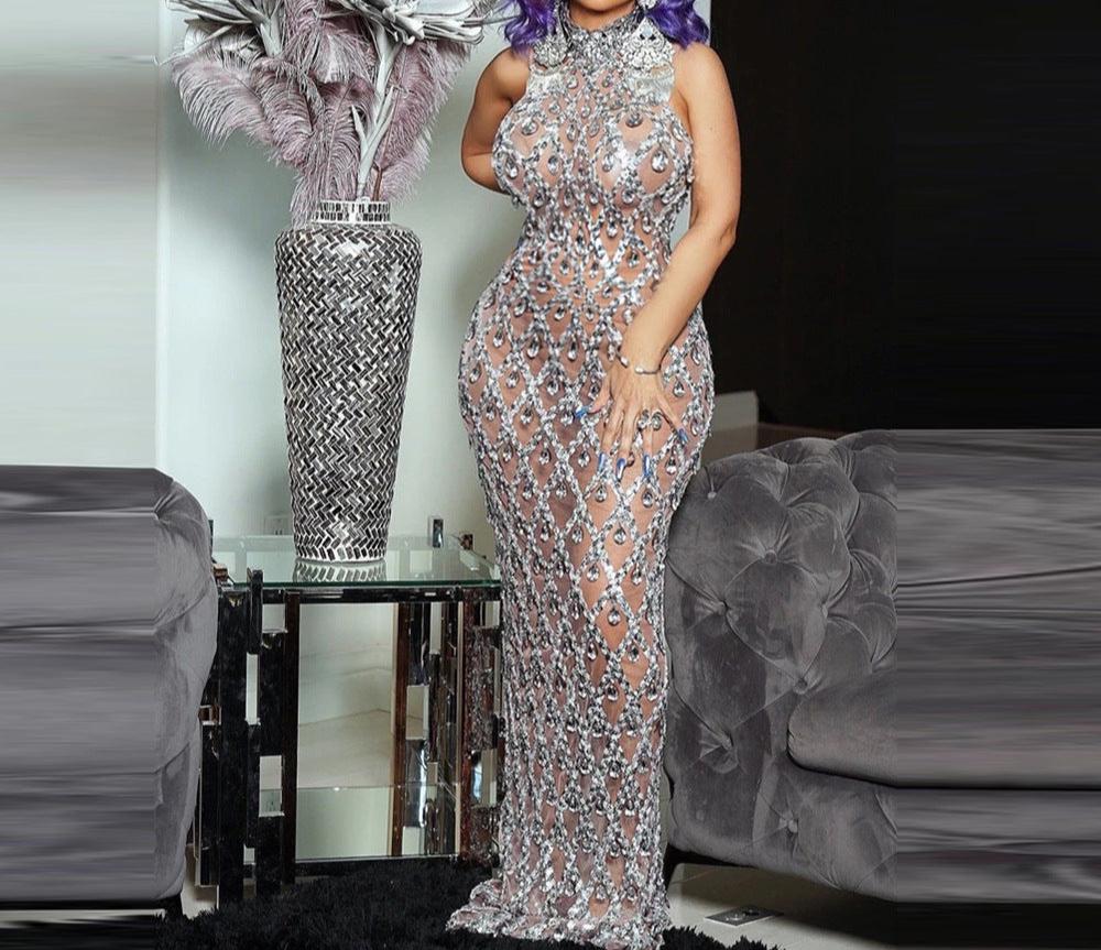 DANIELA Crystals Maxi Dress SILVER