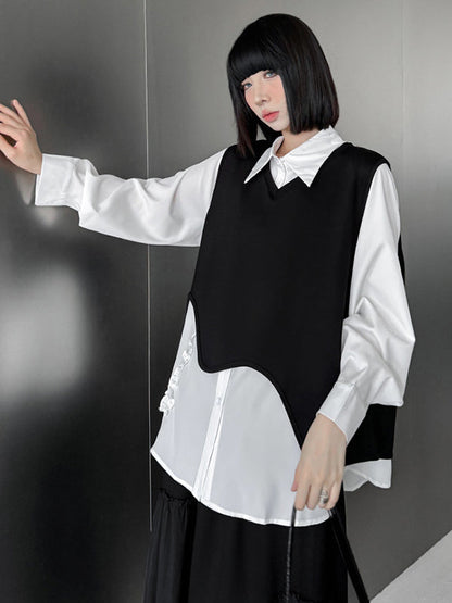 Hipster Long Sleeves Buttoned Falbala Ruffled Solid Color Split-Joint Lapel Blouses&Shirts Tops