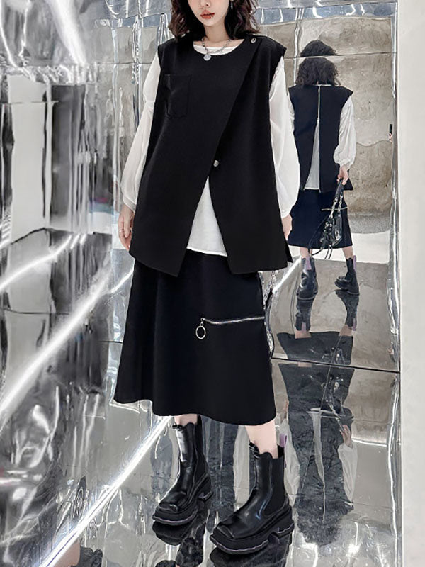 Débardeur ample sans manches à col rond et fermeture éclair asymétrique 