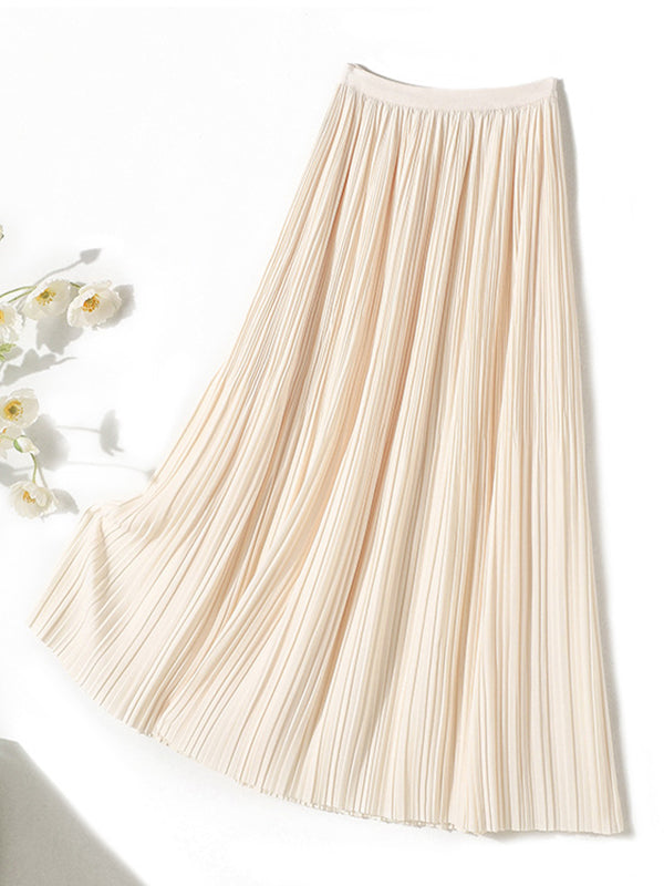 A-Line Loose Elasticity Pleated Solid Color Split-Joint Skirts