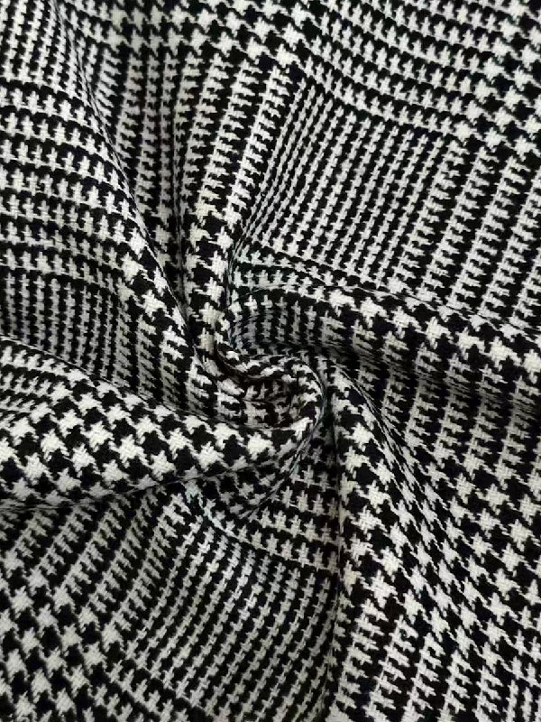 Long Sleeves Loose Asymmetric Houndstooth Plaid Stand Collar Jackets Outerwear