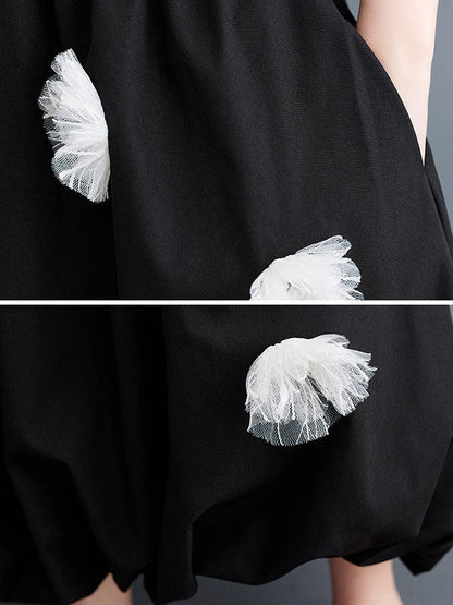 Loose Flower-Embellished Elastics Solid Color Skirts Bottoms