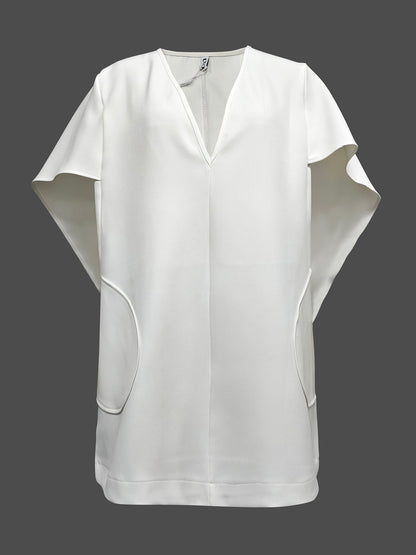 Half Sleeves Loose Solid Color Deep V-Neck Mini Dresses