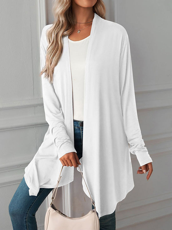 Vêtements d'extérieur amples à manches longues et col affirmé de couleur unie 