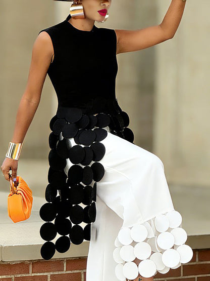 Sleeveless Solid Color Tasseled Round-Neck Tank Top