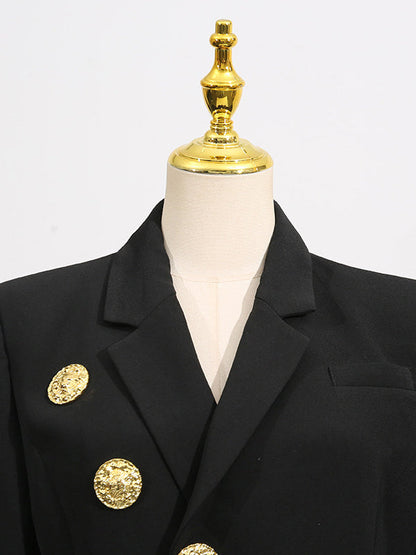 Long Sleeves Loose Buttoned Pockets Solid Color Notched Collar Blazer Outerwear