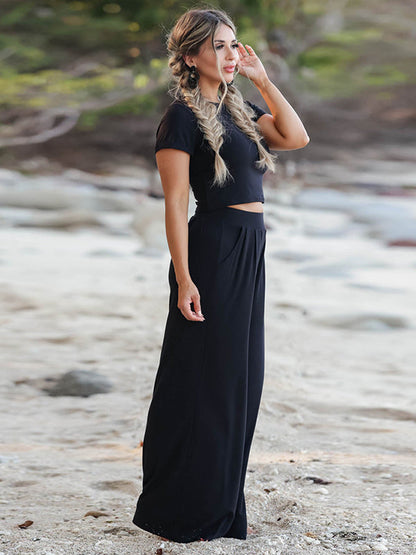 Simple Solid Color T-Shirt & Pants Two Pieces Set