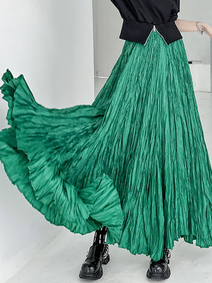 Jupes trapèze plissées taille haute à coupe irrégulière de couleur unie 