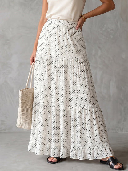 A-Line High Waisted Contrast Color Pleated Polka Dot Skirts Bottoms