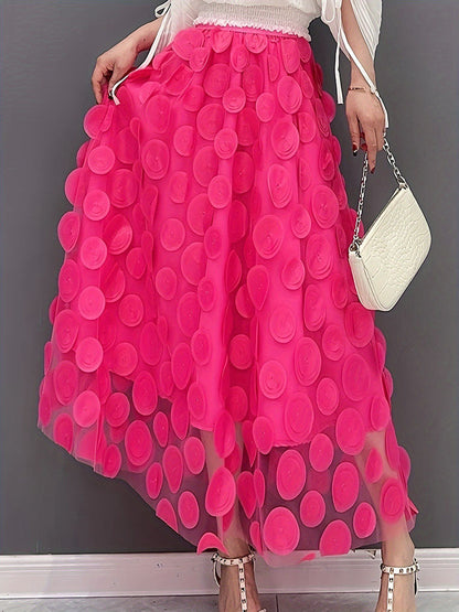 Split-Joint Solid Color See-Through Polka-Dot Plus Size Loose Skirts