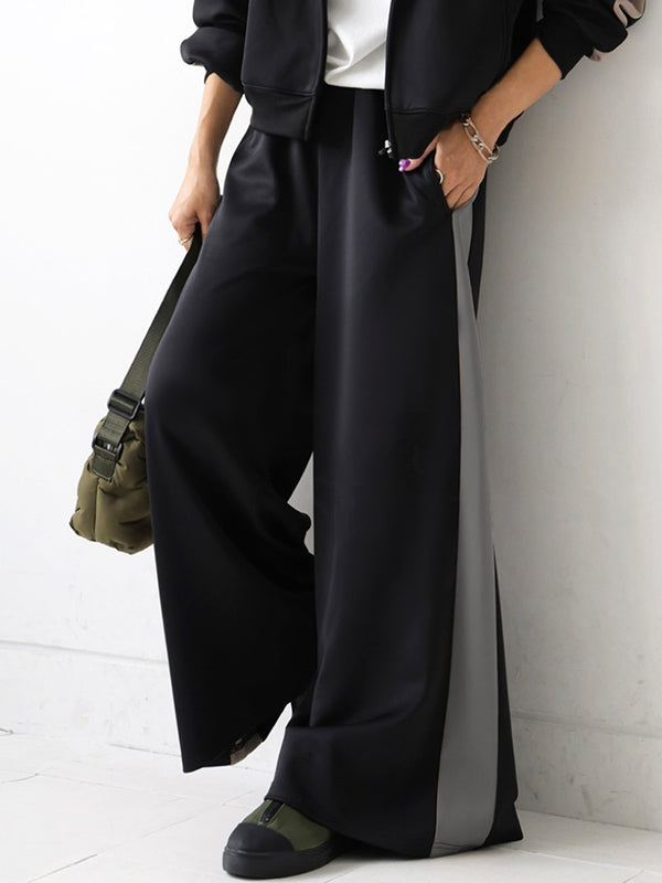 Loose Wide Leg Contrast Color Elasticity Casual Pants Bottoms Trousers