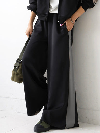Loose Wide Leg Contrast Color Elasticity Casual Pants Bottoms Trousers