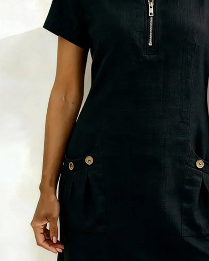 Remi | Women's Shift Dress Short Sleeve Zip Neck with Pockets