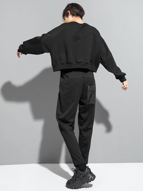 Original Creation Sweatshirt-Oberteile mit lockeren Fledermausärmeln, kontrastfarbenem Split-Joint und Rundhalsausschnitt 