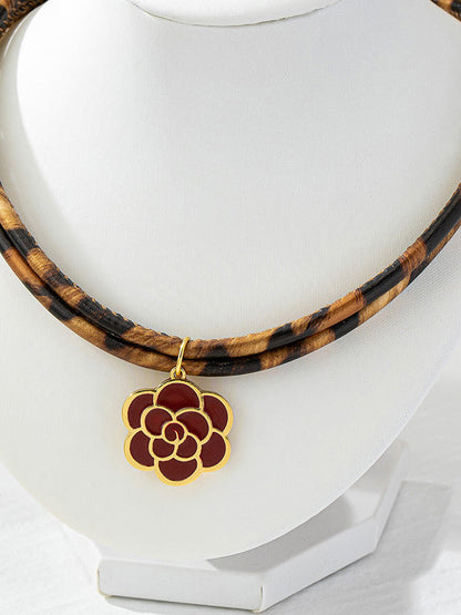 Double Layered Flower Shape Leopard Necklaces Accessories