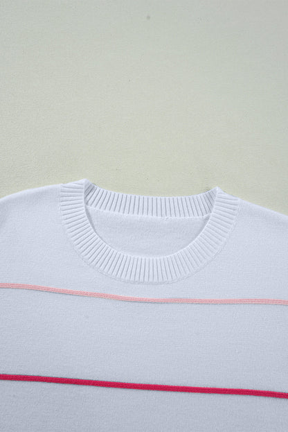 Beau Blue Colorblock Striped Half Sleeve Drop Shoulder Sweater