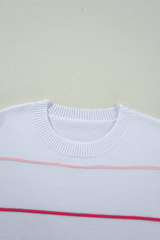 Beau Blue Colorblock Striped Half Sleeve Drop Shoulder Sweater