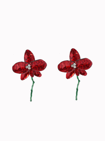 Flower Shape Rhinestone Shiny Earrings Accessories