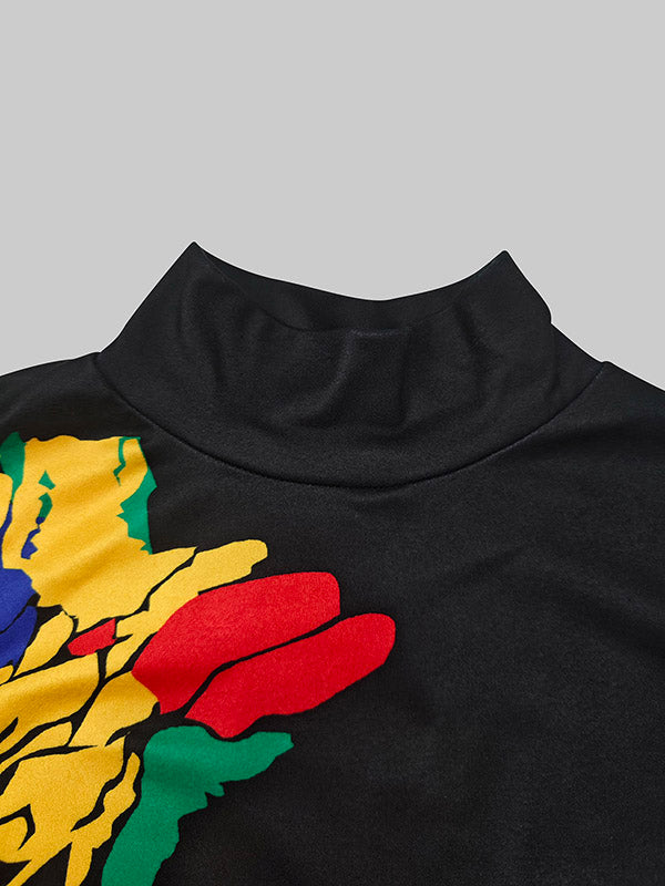 Robes longues à col montant et imprimé floral multicolore 