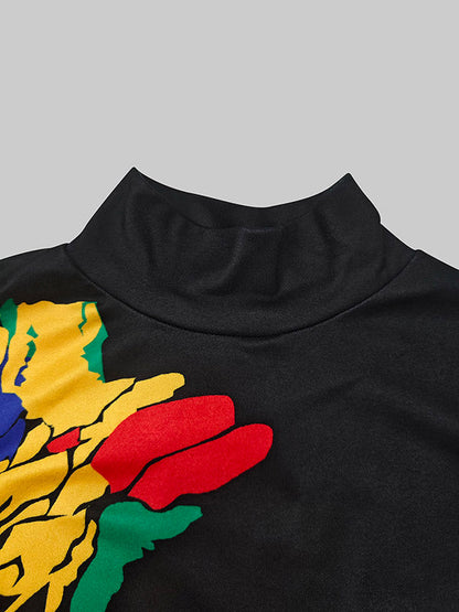 Robes longues à col montant et imprimé floral multicolore 