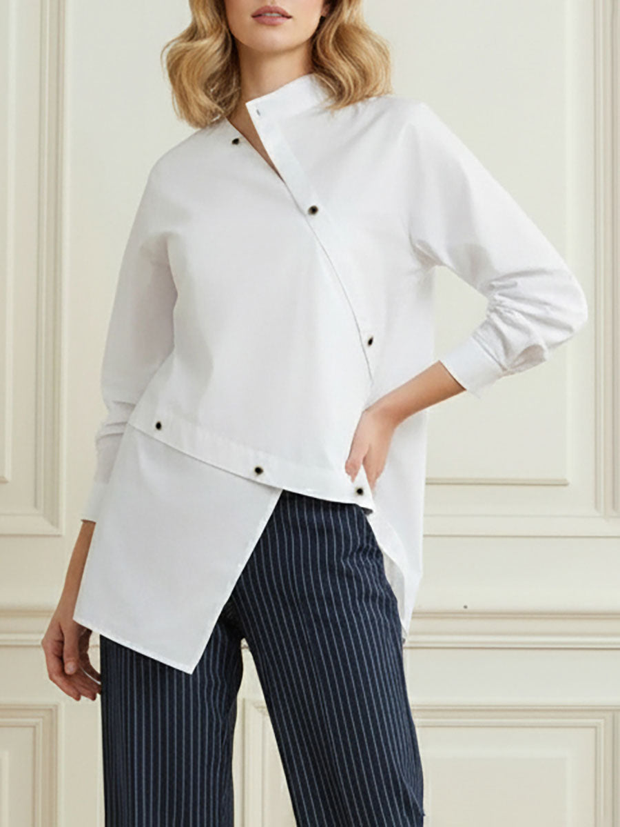 Split-front Buttoned Asymmetric Long Sleeves Blouses&shirts Tops