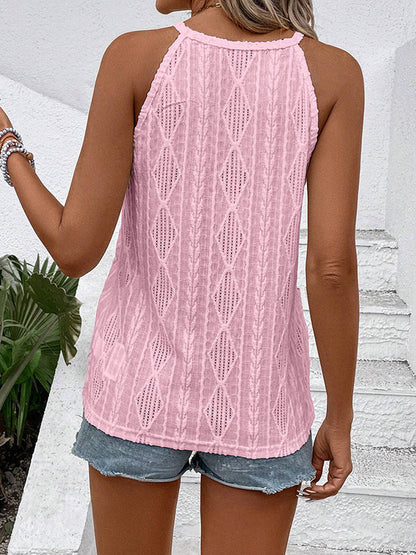 Loose Sleeveless Jacquard Solid Color Spaghetti-Neck Vest Top