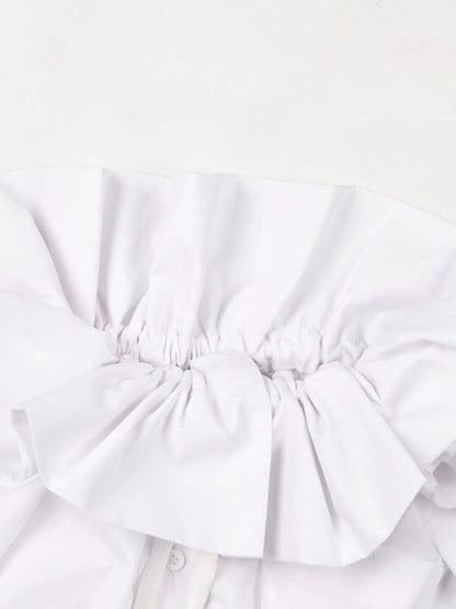 Loose Sleeveless Buttoned Drawstring Pleated Solid Color Stand Collar Vest Top