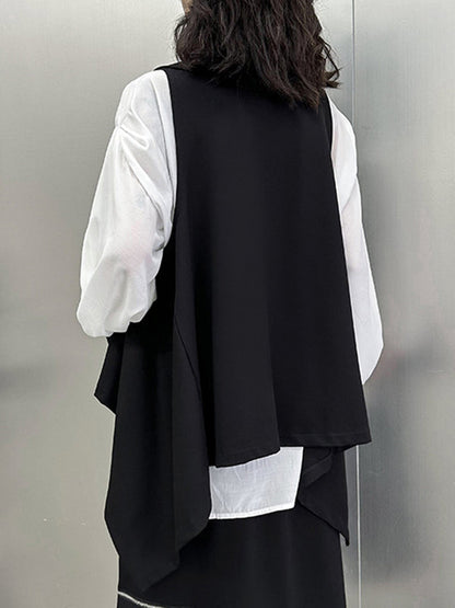 High-Low Irregular Clipping Hooded Solid Color Heaps Collar Vest Top