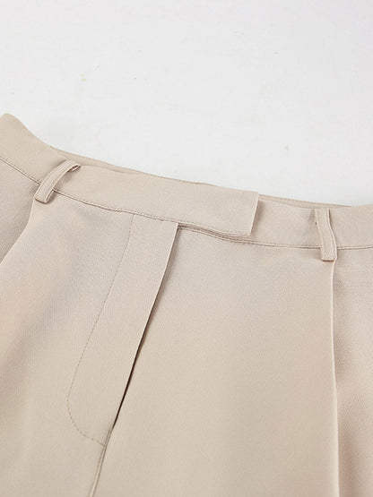 Cropped Sleeveless Buttoned Pockets Solid Color V-Neck Pants Two Pieces Set Vest Top