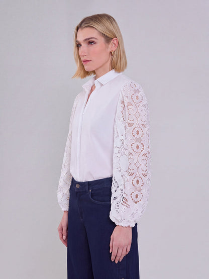 Long Sleeves Loose Buttoned Hollow Solid Color Split-Joint Lapel Blouses&shirts Tops