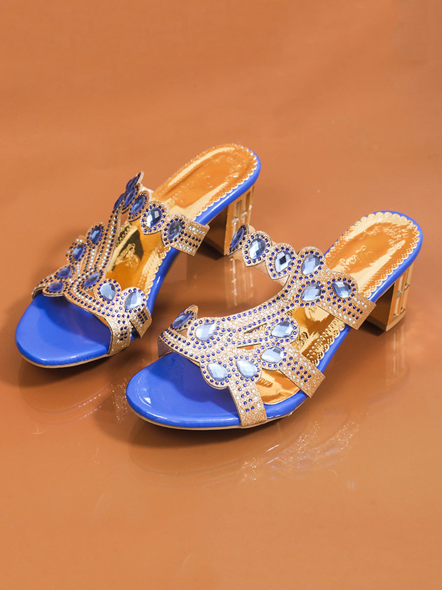 Square Open Toe Rhinestone Pumps