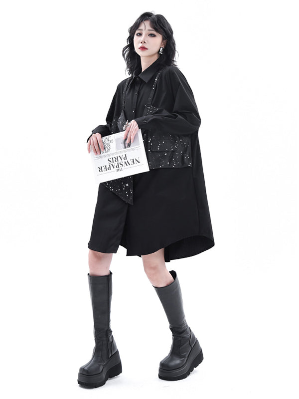 False Two Hipster Asymmetric Split-Joint Textured Lapel Collar Mini Dresses