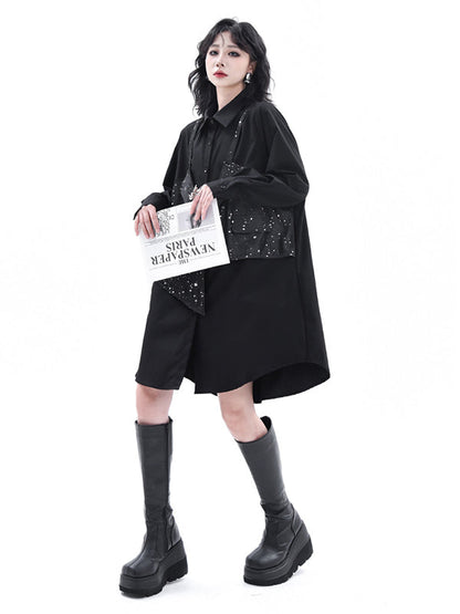 False Two Hipster Asymmetric Split-Joint Textured Lapel Collar Mini Dresses