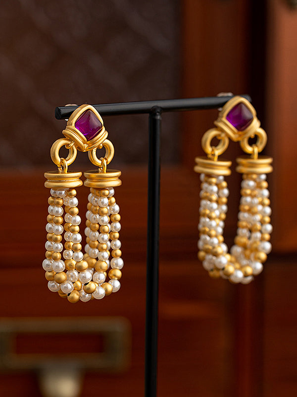 Geometric Tasseled Drop Earrings GOLD One_size