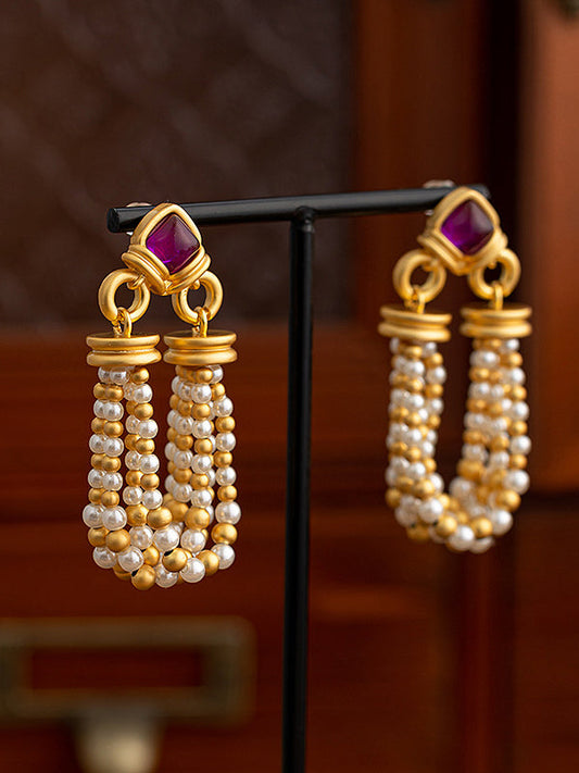 Geometric Tasseled Drop Earrings GOLD One_size