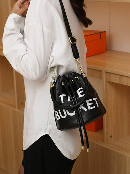 Drawstring Letter Print Crossbody Bags Handbags BLACK One_size
