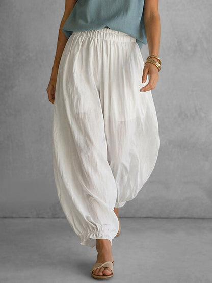 Cropped Loose Elasticity Pleated Solid Color Pants Trousers