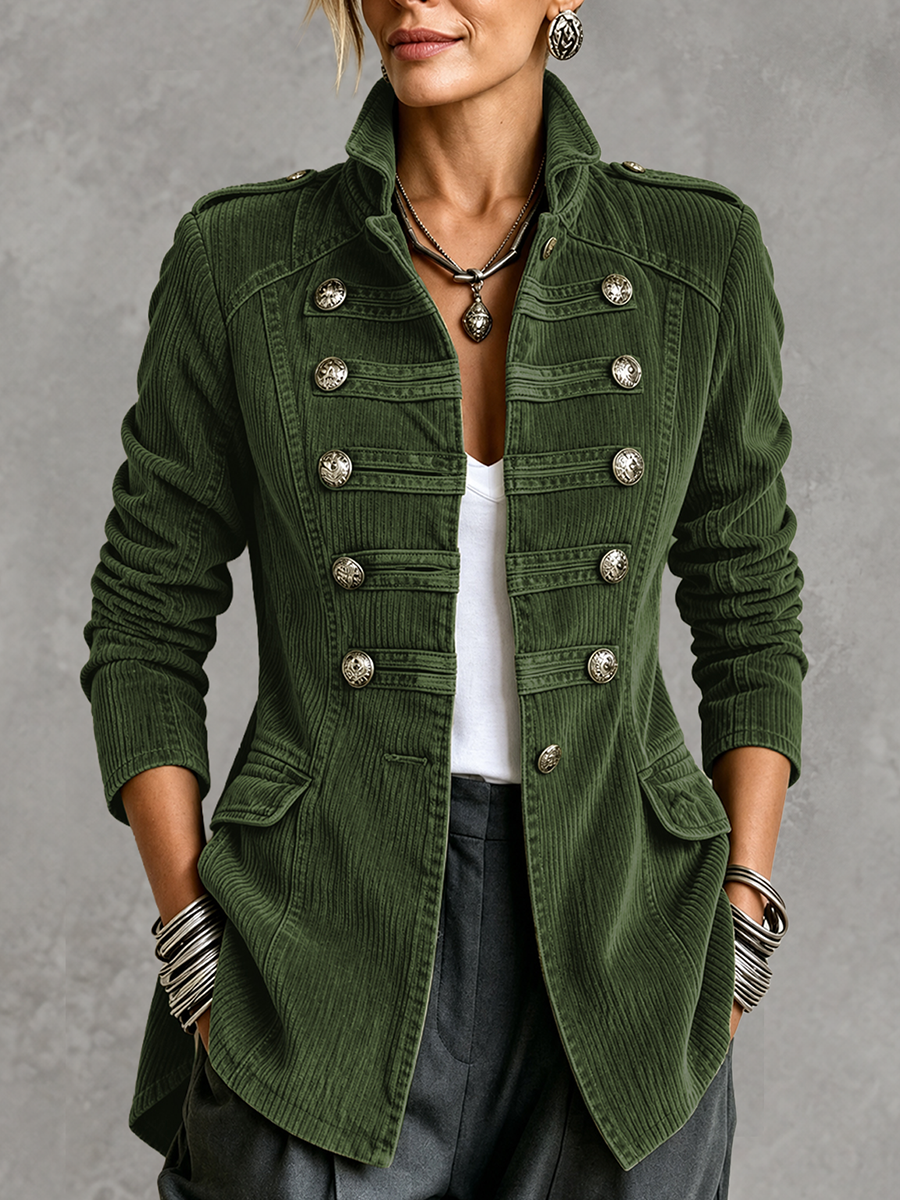 Split-Joint Solid Color Buttoned Long Sleeves Stand Collar Outerwear